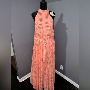 Orange Polka Dot Maxi Dress with Belt